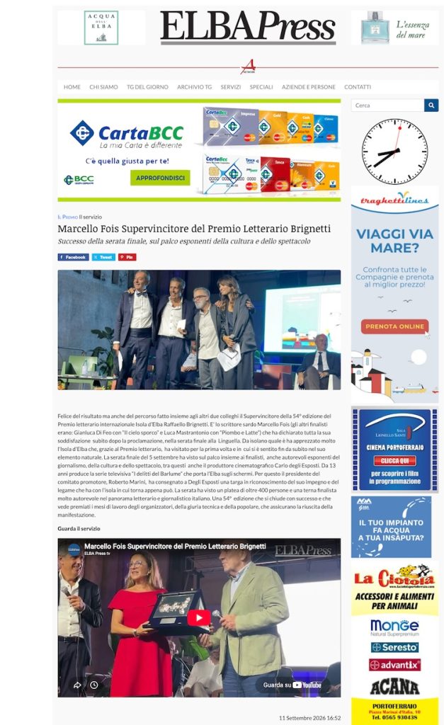 ELBA Press - Marcello Fois Supervincitore del Premio Letterario Brignetti