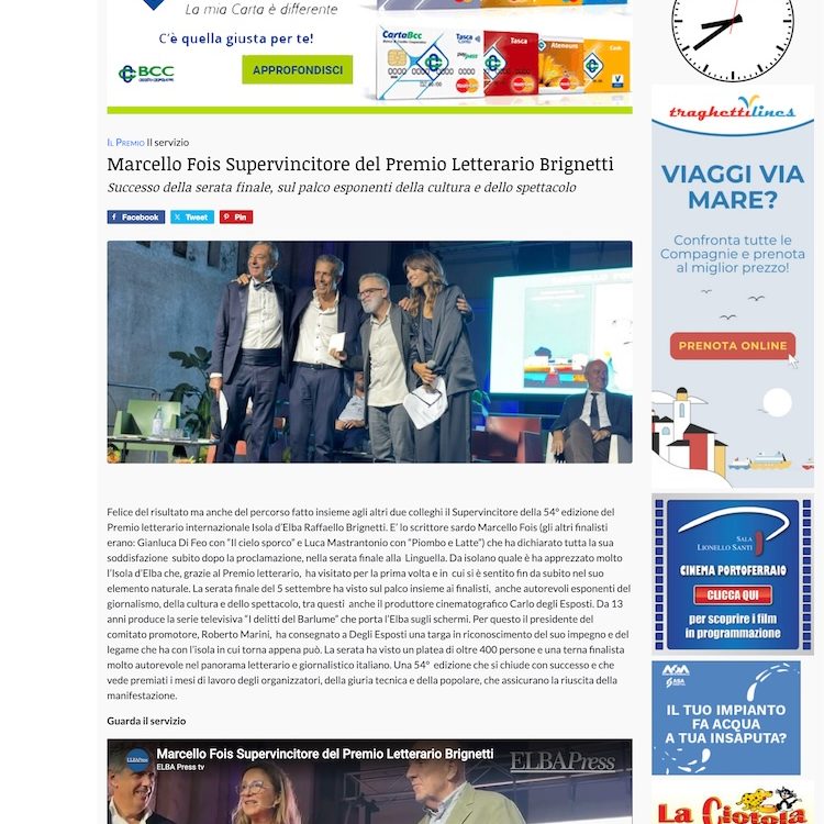 ELBA Press - Marcello Fois Supervincitore del Premio Letterario Brignetti
