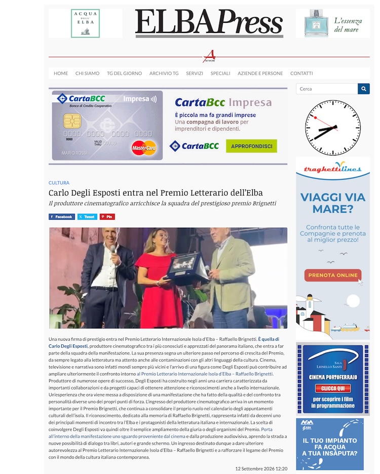 ELBA Press - Carlo Degli Esposti entra nel Premio Letterario dell'Elba