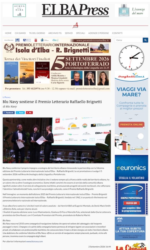 ELBAPress - Blu Navy sostiene il Premio Letterario Raffaello Brignetti