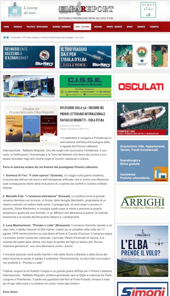 Elbareport - Riflessioni sulla 54^ edizione del Premio Letterario Internazionale Raffaello Brignetti - Isola d'Elba